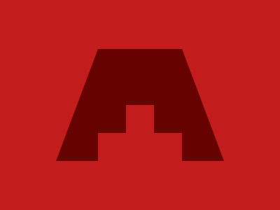 Target: a dark red arch with a stepped notch on a red background